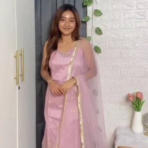 Embroidered Ethnic Suit Set with Elegant Dupatta