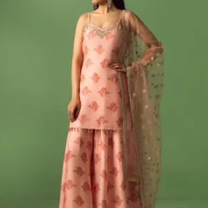 Light Pink Printed Satin Georgette Sharara