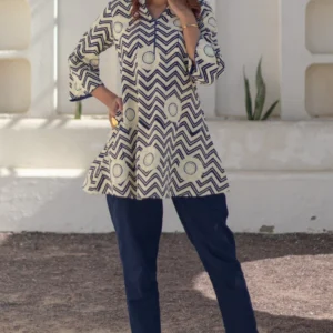 Chevron Sunset' Hand Block Printed Cotton Dress